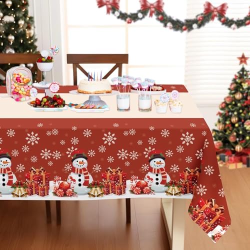 3 Pack Christmas Tablecloths, Disposable Plastic Tablecloths 54" x 108" Christmas Decorations, Xmas Snowman, alternate view 6