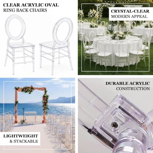 3-Pack Clear Acrylic Chiavari Ghost Chairs with Oval Open Back - Transparent Resin Stackable Armless Chairs, alternate view 3