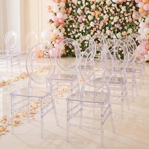 3-Pack Clear Acrylic Chiavari Ghost Chairs with Oval Open Back - Transparent Resin Stackable Armless Chairs, alternate view 6