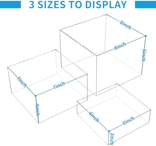 3-Pack Clear Acrylic Display Risers, Nesting Cube Boxes with Hollow Bottom in Clear, alternate view 3