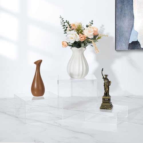 3-Pack Clear Acrylic Display Risers, Nesting Cube Boxes with Hollow Bottom in Clear, alternate view 7