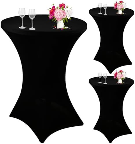 3 Pack Cocktail Spandex Tablecloth 32"x43" Cocktail Table Cover Fitted for High Top Round Table for Bar Wedding