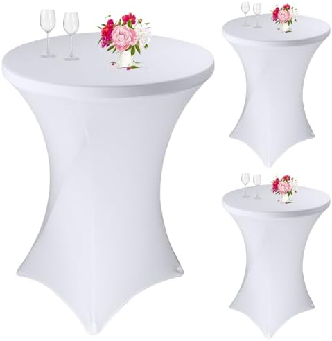 3 Pack Cocktail Spandex Tablecloth 32"x43" Cocktail Table Cover Fitted High Top Round Table for Bar Wedding