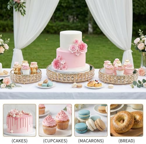3 Pack Crystal Cake Display Stand with Mirror, 14" 12" 10" Metal Pedestal Gold Round Cake Plate Stand, Dessert, alternate
