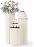 3 Pack Cylinder Stands for Party, Round Cake Pedestal Stands Foldable Buffet Food Risers White Cardboard