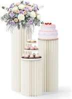 3 Pack Cylinder Stands for Party, Round Cake Pedestal Stands Foldable Buffet Food Risers White Cardboard