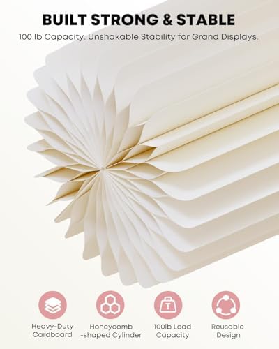 3 Pack Cylinder Stands for Party, Round Cake Pedestal Stands Foldable Buffet Food Risers White Cardboard, alternate view 6