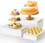 3 Pack Extra Large Acrylic Buffet Risers - 14”, 12”, 10” White Display Stands with Hollow Bottoms, Cube Riser