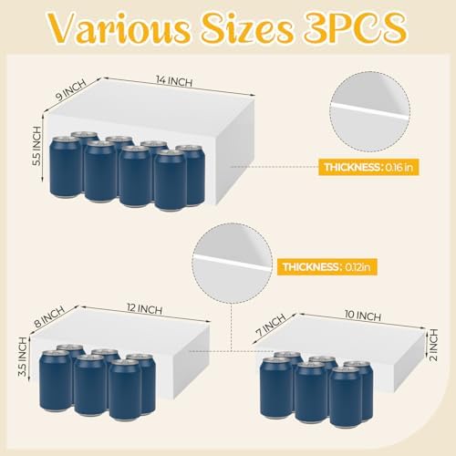3 Pack Extra Large Acrylic Buffet Risers - 14”, 12”, 10” White Display Stands with Hollow Bottoms, Cube Riser, alternate view