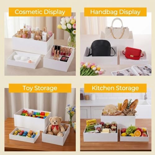 3 Pack Extra Large Acrylic Buffet Risers - 14”, 12”, 10” White Display Stands with Hollow Bottoms, Cube Riser, alternate view