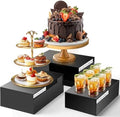 3 Pack Extra Large Acrylic Buffet Risers - 15”, 14”, 13” Black Display Stands with Hollow Bottoms, Cube Riser