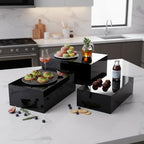 3 Pack Extra Large Acrylic Buffet Risers - 15”, 14”, 13” Black Display Stands with Hollow Bottoms, Cube Riser, alternate view