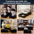 3 Pack Extra Large Acrylic Buffet Risers - 15”, 14”, 13” Black Display Stands with Hollow Bottoms, Cube Riser, alternate view