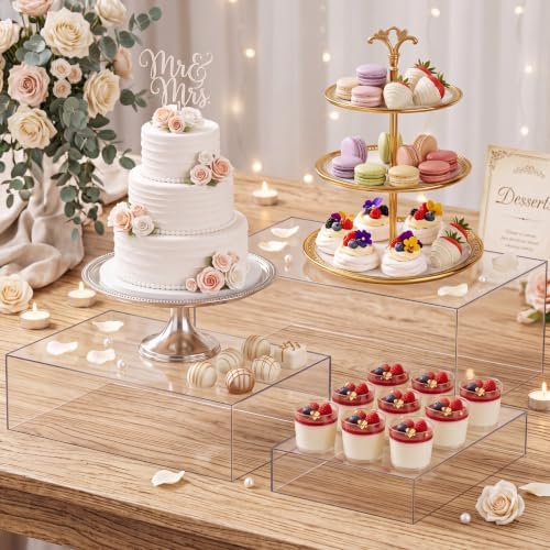 3 Pack Extra Large Acrylic Risers - 14”, 12”, 10” Clear Display Stands with Hollow Bottoms, Cube Buffet Riser