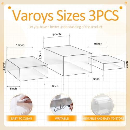 3 Pack Extra Large Acrylic Risers - 14”, 12”, 10” Clear Display Stands with Hollow Bottoms, Cube Buffet Riser, alternate view