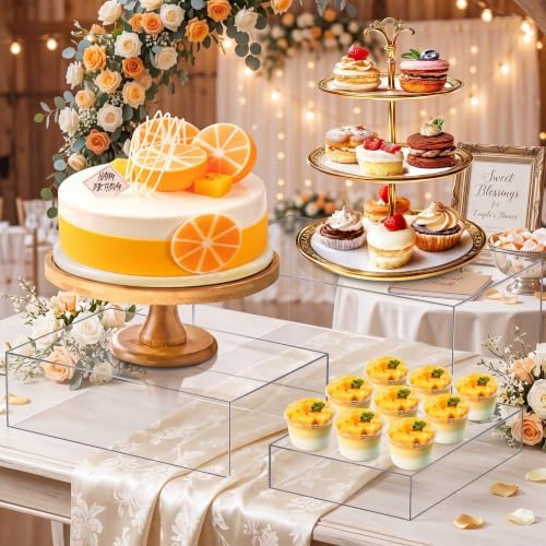 3 Pack Extra Large Acrylic Risers - 14”, 12”, 10” Clear Display Stands with Hollow Bottoms, Cube Buffet Riser, alternate view