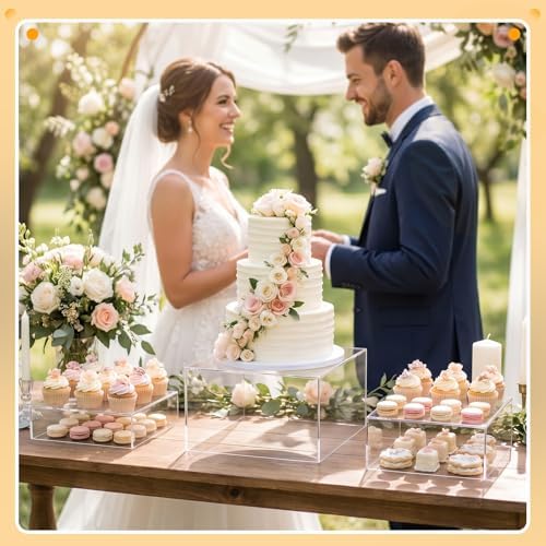 3 Pack Extra Large Acrylic Risers - 14”, 12”, 10” Clear Display Stands with Hollow Bottoms, Cube Buffet Riser, alternate view