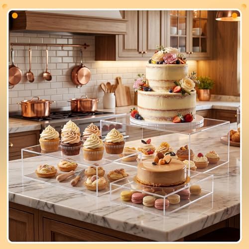 3 Pack Extra Large Acrylic Risers - 14”, 12”, 10” Clear Display Stands with Hollow Bottoms, Cube Buffet Riser, alternate view