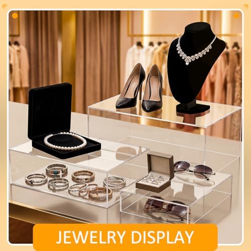3 Pack Extra Large Acrylic Risers - 14”, 12”, 10” Clear Display Stands with Hollow Bottoms, Cube Buffet Riser, alternate view