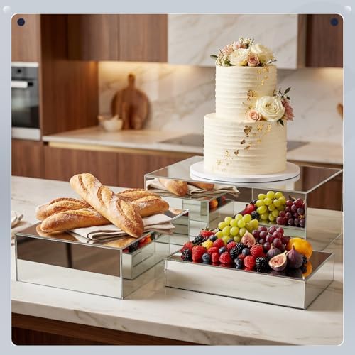 3 Pack Extra Large Acrylic Risers - 14”, 12”, 10” Silver Display Stands with Hollow Bottoms, Cube Buffet Riser, alternate