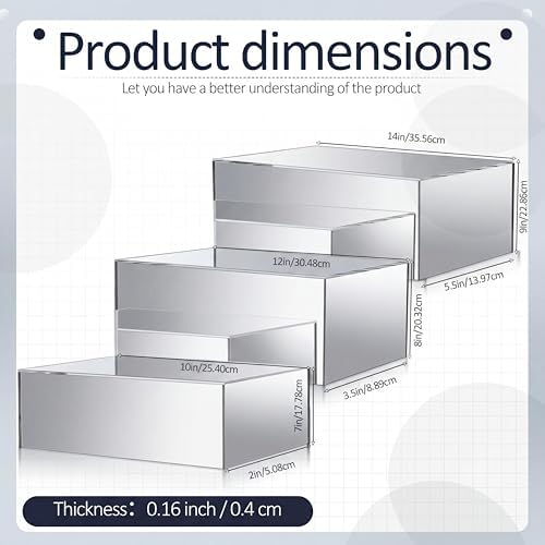 3 Pack Extra Large Acrylic Risers - 14”, 12”, 10” Silver Display Stands with Hollow Bottoms, Cube Buffet Riser, alternate