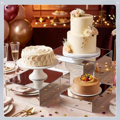 3 Pack Extra Large Acrylic Risers - 14”, 12”, 10” Silver Display Stands with Hollow Bottoms, Cube Buffet Riser, alternate