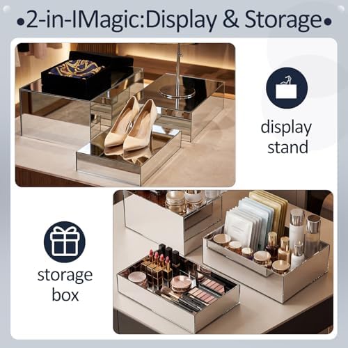 3 Pack Extra Large Acrylic Risers - 14”, 12”, 10” Silver Display Stands with Hollow Bottoms, Cube Buffet Riser, alternate