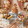 3 Pack Extra Large Acrylic Risers - 15”, 14”, 13” Silver Display Stands with Hollow Bottoms, Cube Buffet Riser