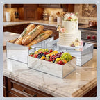 3 Pack Extra Large Acrylic Risers - 15”, 14”, 13” Silver Display Stands with Hollow Bottoms, Cube Buffet Riser, alternate