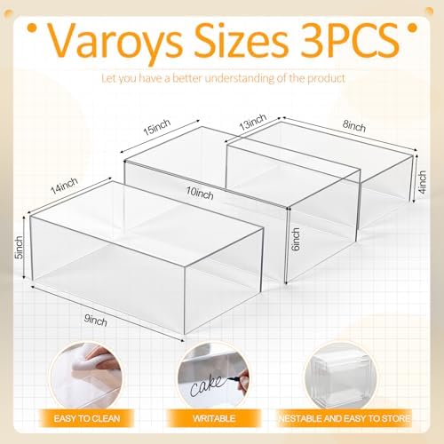 3 Pack Extra Large Acrylic Risers - Display Stands with Hollow Bottoms, Cube Buffet Riser Boxes Nesting for, alternate view 2