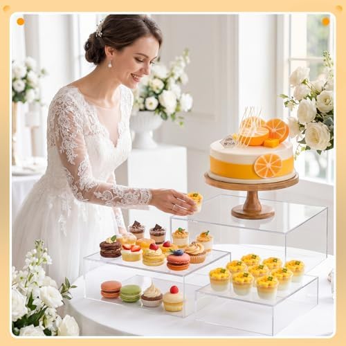 3 Pack Extra Large Acrylic Risers - Display Stands with Hollow Bottoms, Cube Buffet Riser Boxes Nesting for, alternate view 3