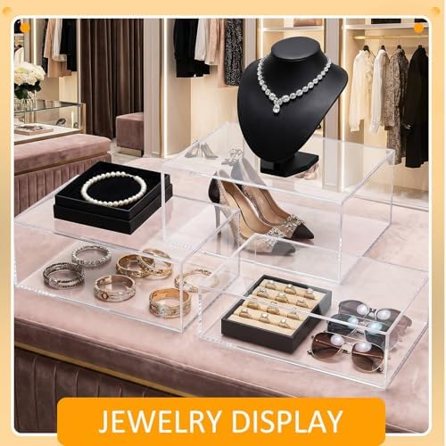 3 Pack Extra Large Acrylic Risers - Display Stands with Hollow Bottoms, Cube Buffet Riser Boxes Nesting for, alternate view 6