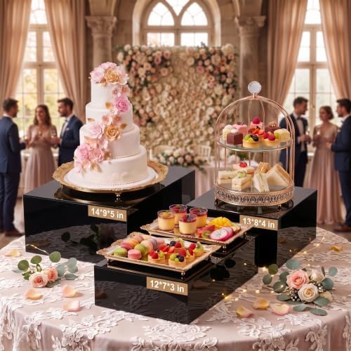 3 Pack Extra Large Black Acrylic Buffet Risers 14” 13” 12” Cubes in Black