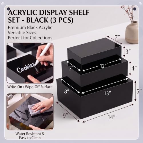 3 Pack Extra Large Black Acrylic Buffet Risers 14” 13” 12” Cubes in Black, alternate view 2