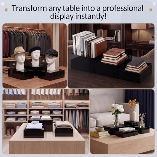 3 Pack Extra Large Black Acrylic Buffet Risers 14” 13” 12” Cubes in Black, alternate view 5