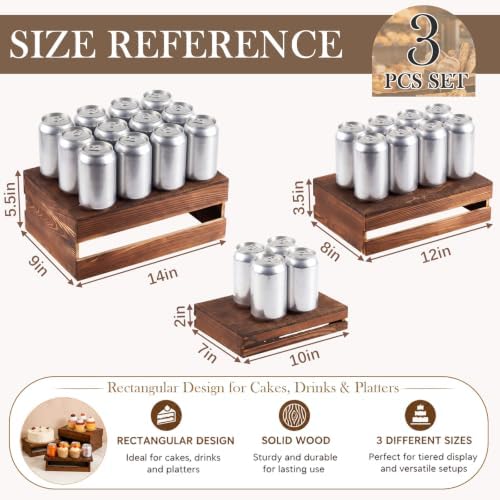 3 Pack Extra Large Wood Buffet Risers with Handle, 14 Inch in brown, alternate view 3
