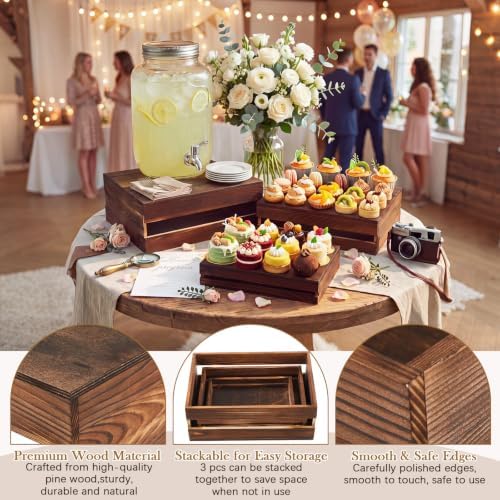 3 Pack Extra Large Wood Buffet Risers with Handle, 14 Inch in brown, alternate view 4