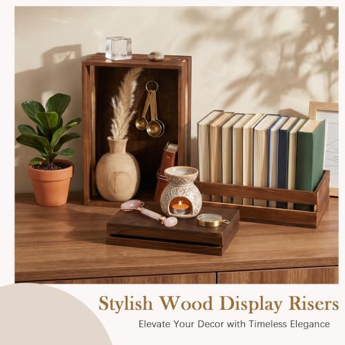 3 Pack Extra Large Wood Buffet Risers with Handle, 14 Inch in brown, alternate view 5