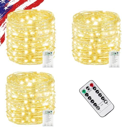 3 Pack Fairy Lights Battery Operated Twinkle Lights Remote Warm White