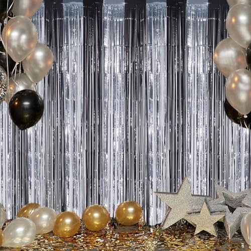 3 Pack Foil Fringe Backdrop - Black&Silver Shiny Tinsel Curtains for Party Decoration/Photo Booth Props, alternate view 6
