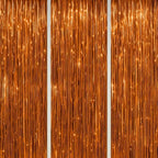 3 Pack Foil Fringe Backdrop - Bronze Shiny Tinsel Curtains for Party Decoration/Photo Booth Props - 3.3x8.2 FT