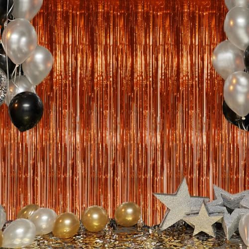 3 Pack Foil Fringe Backdrop - Bronze Shiny Tinsel Curtains for Party Decoration/Photo Booth Props - 3.3x8.2 FT, alternate