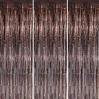 3 Pack Foil Fringe Backdrop - Brown Shiny Tinsel Curtains for Party Decoration/Photo Booth Props - 3.3x8.2 FT