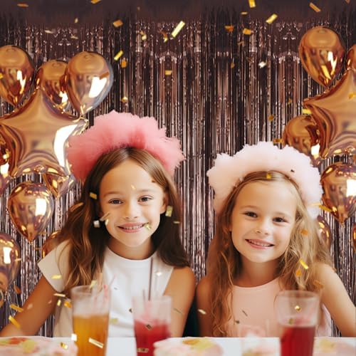 3 Pack Foil Fringe Backdrop - Brown Shiny Tinsel Curtains for Party Decoration/Photo Booth Props - 3.3x8.2 FT, alternate view