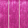 3 Pack Foil Fringe Backdrop - Hot Pink Shiny Tinsel Curtains for Party Decoration/Photo Booth Props - 3.3x8.2 FT