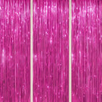 3 Pack Foil Fringe Backdrop - Hot Pink Shiny Tinsel Curtains for Party Decoration/Photo Booth Props - 3.3x8.2 FT