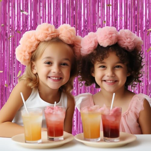 3 Pack Foil Fringe Backdrop - Hot Pink Shiny Tinsel Curtains for Party Decoration/Photo Booth Props - 3.3x8.2 FT, alternate