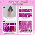 3 Pack Foil Fringe Backdrop - Hot Pink Shiny Tinsel Curtains for Party Decoration/Photo Booth Props - 3.3x8.2 FT, alternate