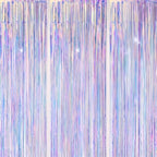 3 Pack Foil Fringe Backdrop - Iridescent Shiny Tinsel Curtains for Party Decoration/Photo Booth Props - 3.3x8.2