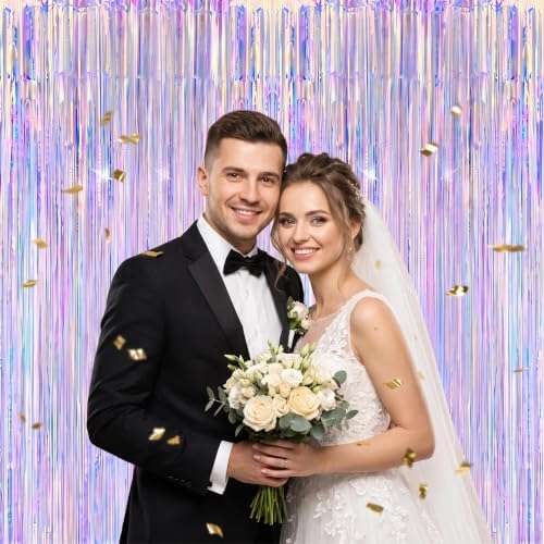 3 Pack Foil Fringe Backdrop - Iridescent Shiny Tinsel Curtains for Party Decoration/Photo Booth Props - 3.3x8.2, alternate